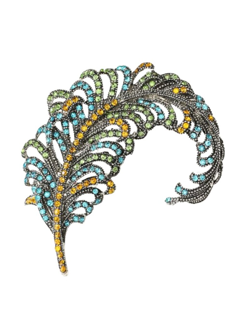 NWT Rhinestone Feather Brooch Pin Blue Green Yellow
